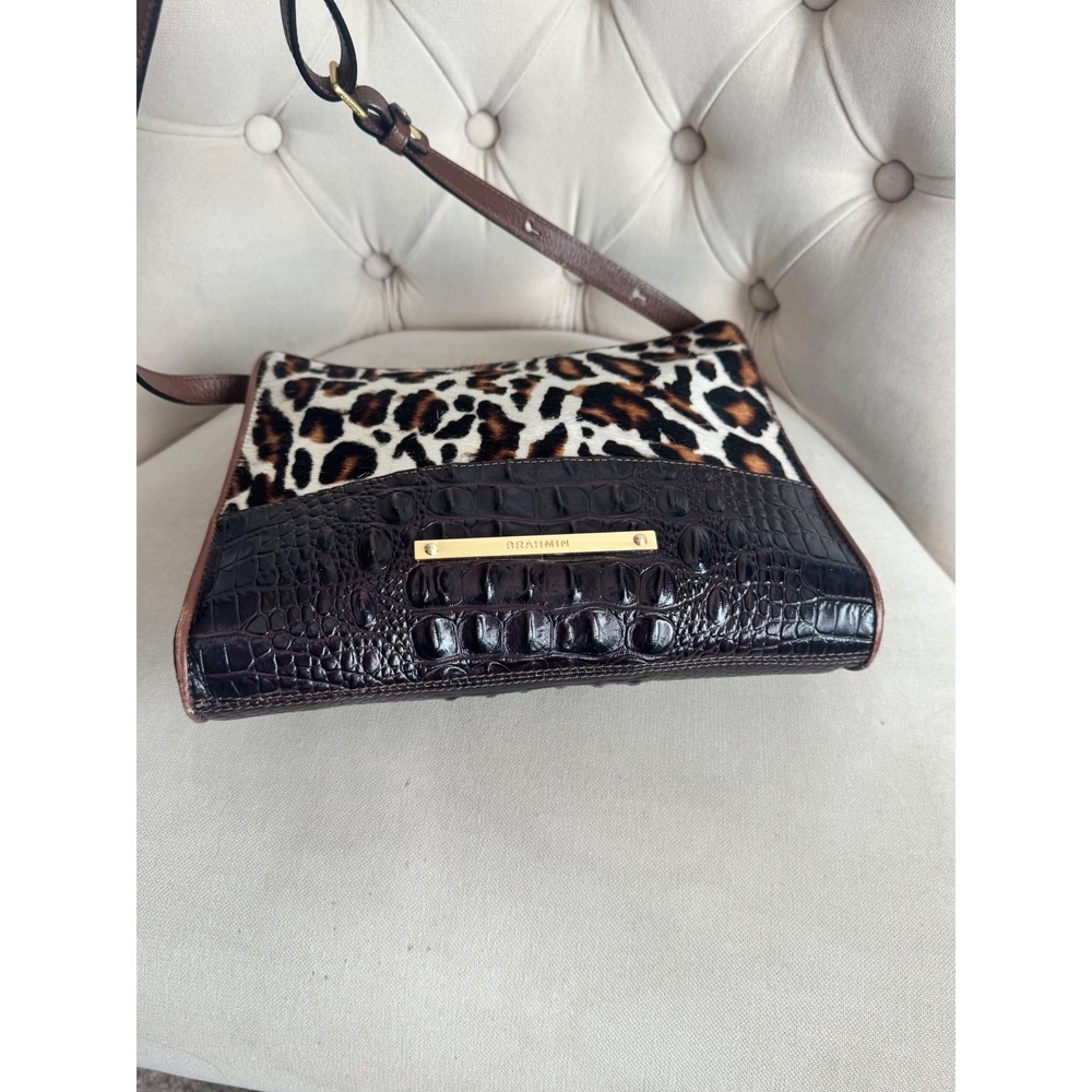 Brahmin Leopard Print Fur Crocodile Embossed Leather Crossbody Bag - Picture 6 of 10
